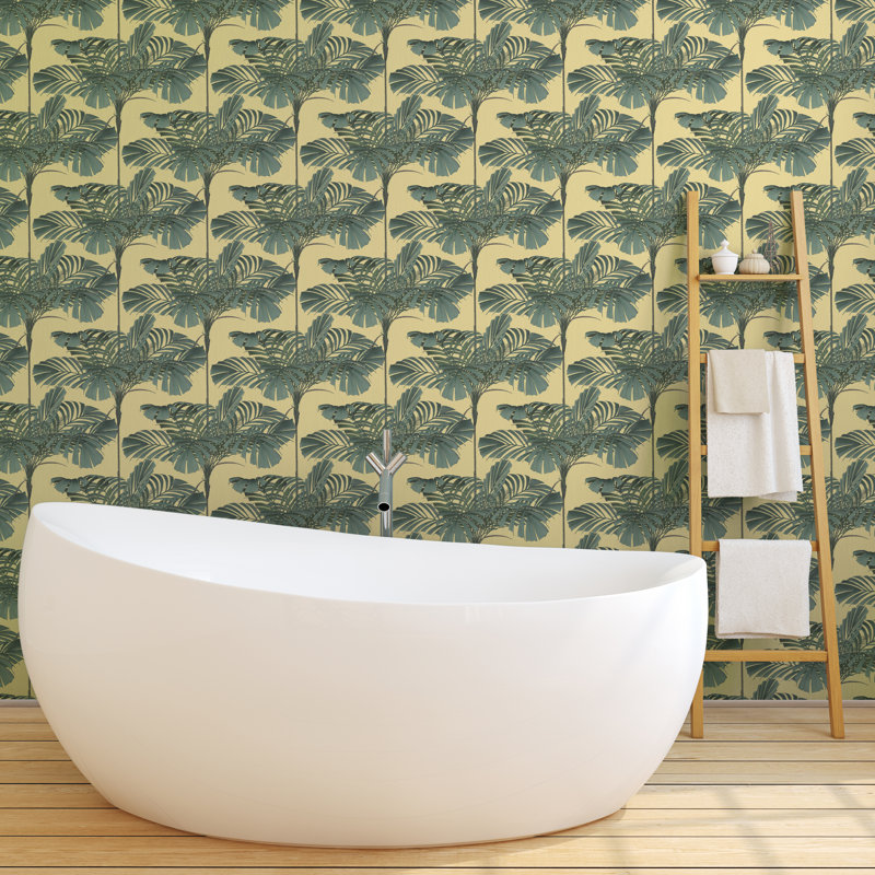 Mini Palm 10' L x 25" W Peel and Stick Wallpaper Roll, Yellow/Green