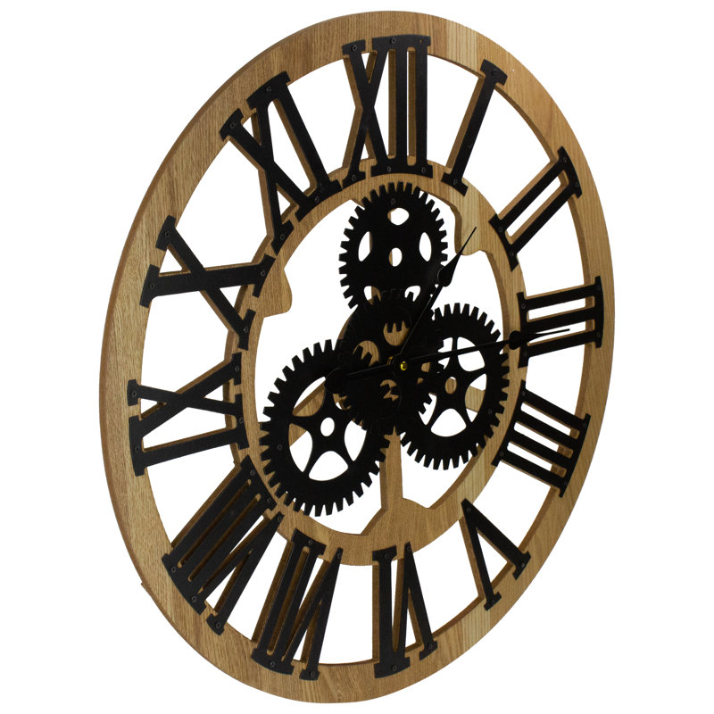 24" Brown and Black Roman Numeral Wall Clock with Cogs