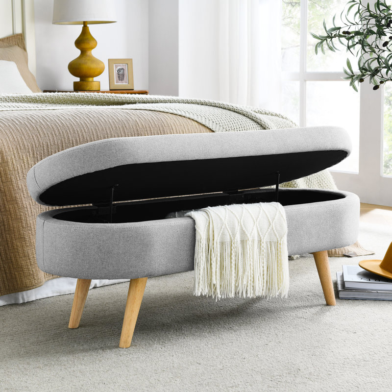 Grey Storage Bench, 43.5"X16"X16", With Precise Rubber Wood Legs - Footstool And Seat Oval Bench In Grey, Evident, Light Gray