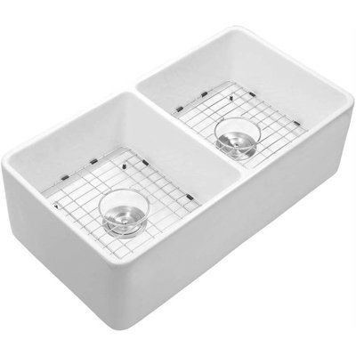 32.28'' L Double Bowl Fireclay Kitchen Sink