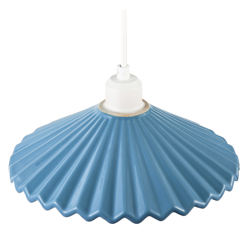 Emerald Green Gloss Ceramic Pendant Light Shade With Rippled Body By , Blue
