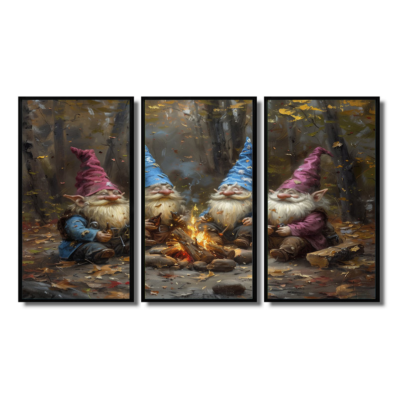 Ensemble de salon gnome d'automne, H 28 po x l 36 po x P 1 po, Toile avec cadre flottant noir