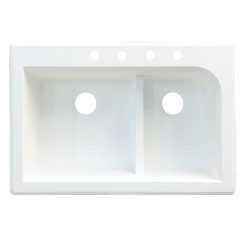Transolid Radius 22'' W Double Bowl Granite Drop-In Kitchen Sink, White, 4 hole