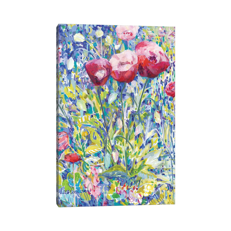 Three Poppies In Garden by Tara Funk Grim - Gallery-Wrapped Canvas Giclée on Canvas, Canvas, 20.32 cm H x 30.48 cm W