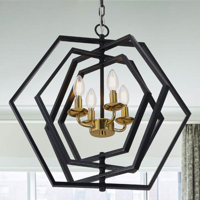 20" DIY Multi-Tier Matte Black Pendant Light w Adjustable Shades, 4-Lights and Adjustable Hanging Chain