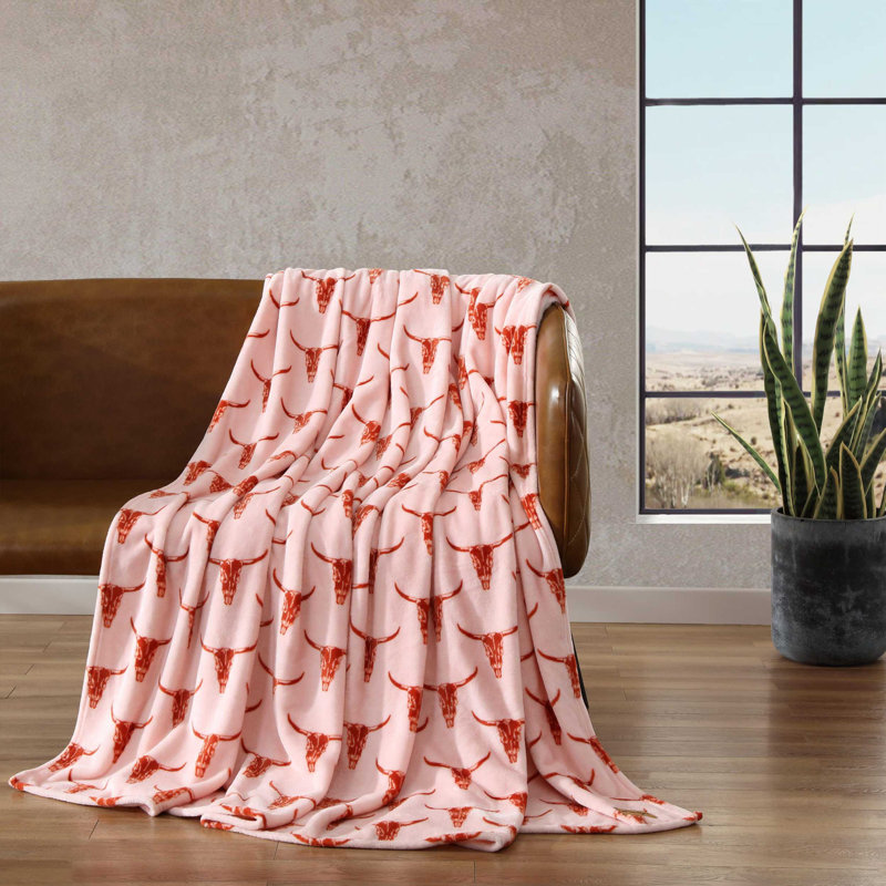 Wrangler Printed Ultra Soft Plush Fleece Blanket, Twin, Steer Head Pink