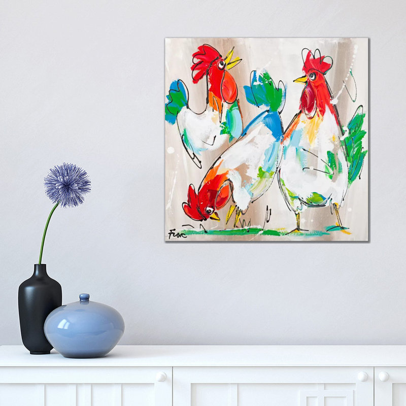 Cocks Talking 1 Piece Wrapped Canvas Painting, 45.72 cm H x 45.72 cm W x 1.91 cm D
