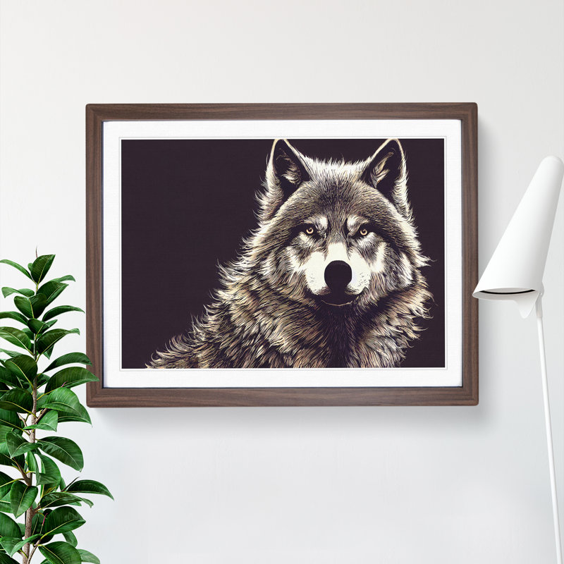 Effervescent Wolf - Single Picture Frame Painting, Walnut , 46cm H x 64cm W x 2cm D