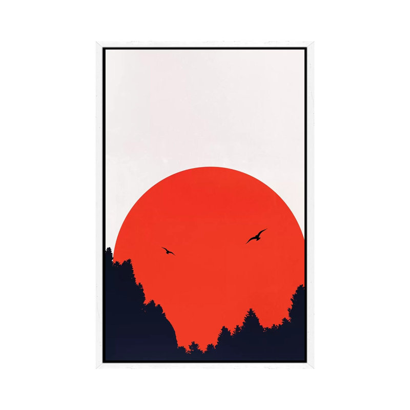 Two Birds - Red by Kubistika - Print on Canvas, White Floater Framed, 101.6cm H x 66.04cm W x 3.81cm D