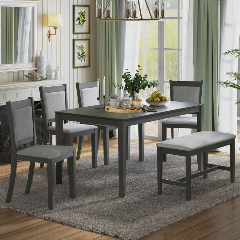 Zionna 6 - Person Four Leg Dining Set, Gray, Gray