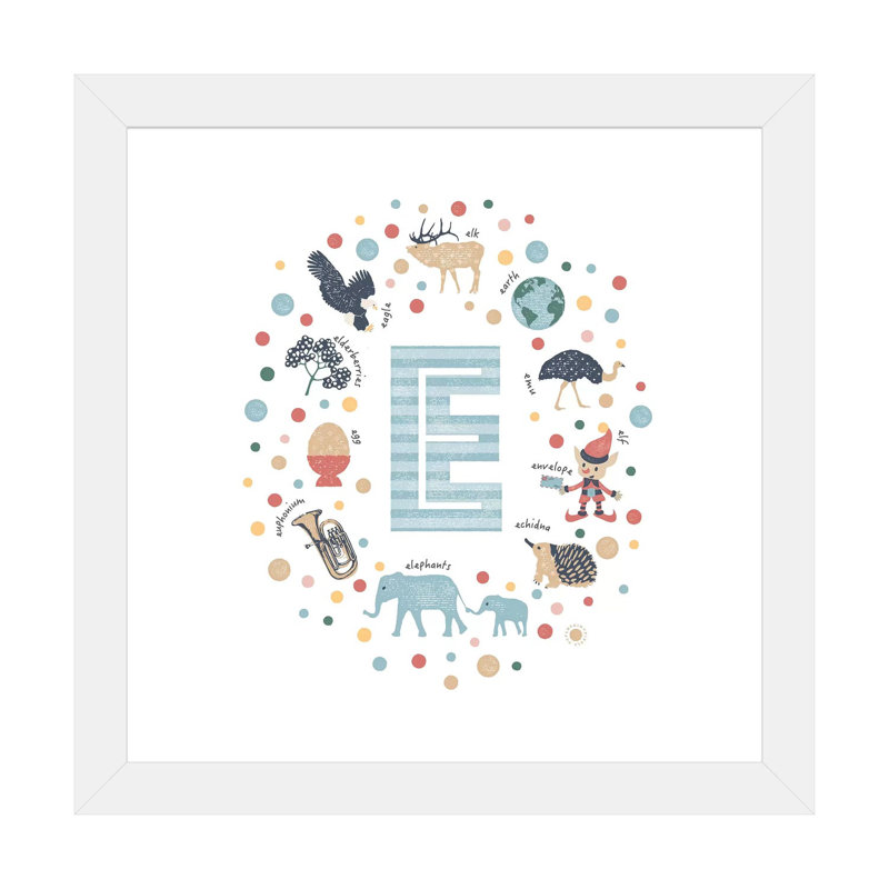 Lettre illustrée E bleue - impression, Blanc, H 24 po x l 24 po x p 1 po, Papier encadré blanc