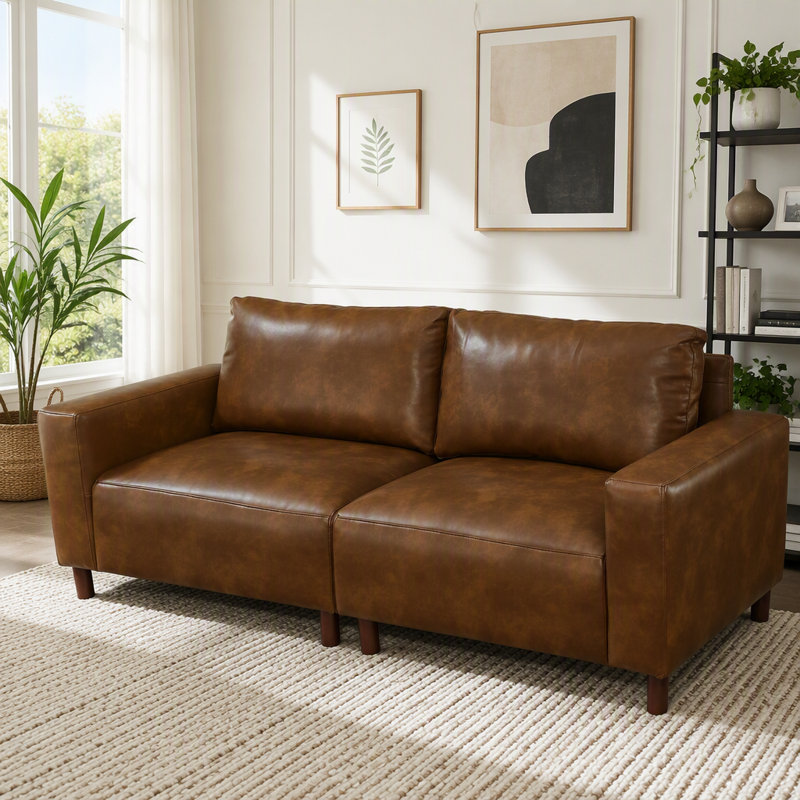 Grand canapé 78,5 po en similicuir PU, 2, Brown-2Seat