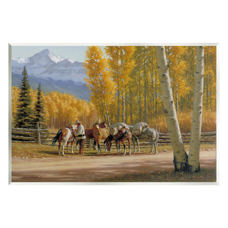 Art mural "Chevaux avec feuillage d'automne" par Jimmy Dyer, H 10 po x l 15 po