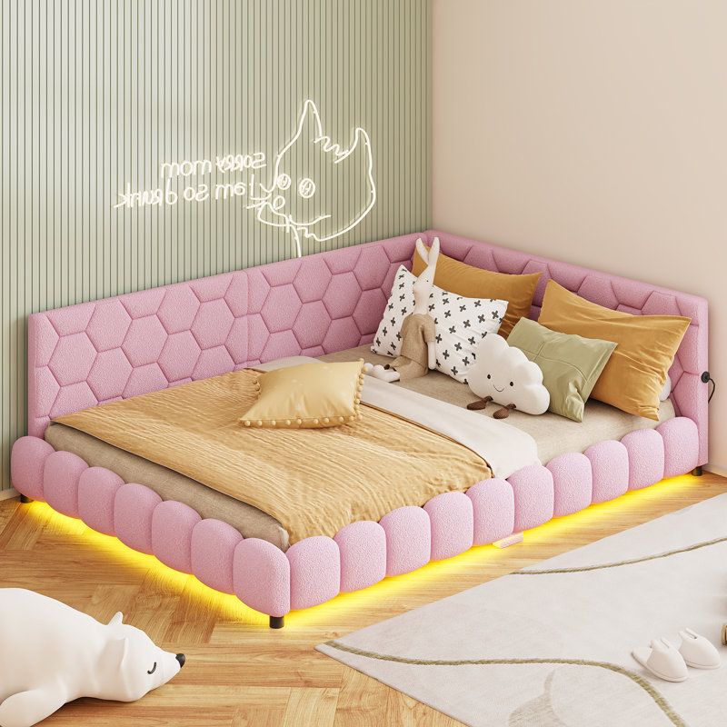 Daybed With LED Lights And Charging Station, Pink