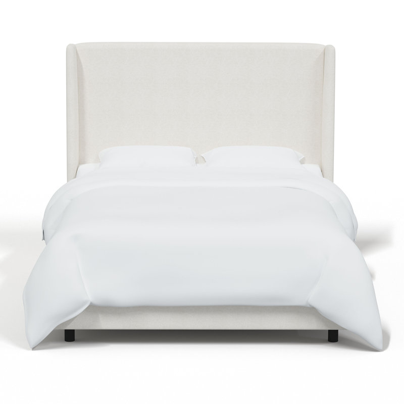 Lit tapissier standard à profil bas, Lin blanc texturé Zuma, Grand