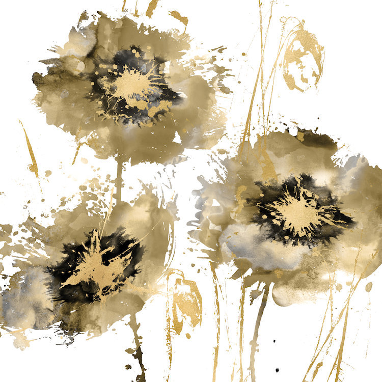 «Flower Burst Trio in Gold» par Vanessa Austin - impression sur toile tendue, H 12 po x l 12 po x P 0,75 po