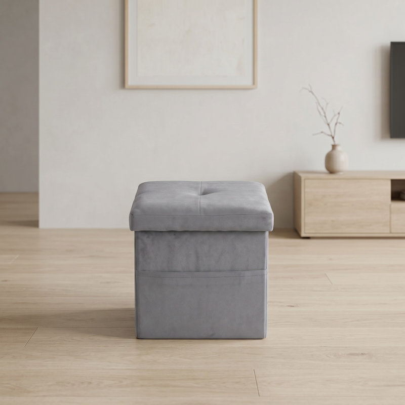 Winningham 12" Tufted Upholstered Folding Storage Bench With Pocket, Dark Gray