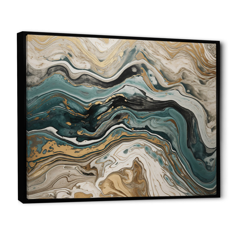 L'essence de la fluidité V sur toile, H 16 po x l 32 po x P 1 po, Cadre flottant noir