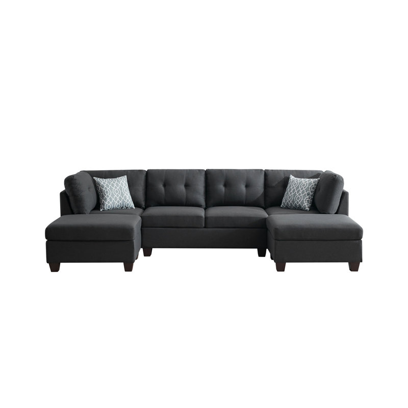 Canapé modulaire rembourré avec deux chaises longues, Lin gris foncé