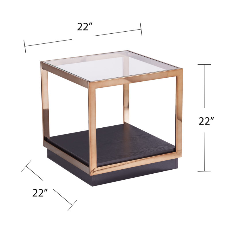 Champagne Finish Metal and Glass Rectangular End Table
