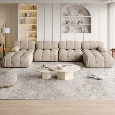Chenille Modular Sectional Sofa, Convertible Sponge Sofa Boneless Couch For Living Room, U Shaped 4-Seat Sofa With 2 Ottoman,  Removable Armrests & Backrest, Filled With High Density Sponge & Pocket Springs