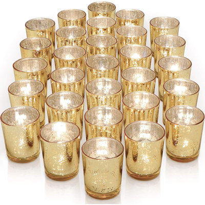 Votive Candle Holders Set Of 36 - Speckled Mercury Gold Glass Candle Holder Bulk - Ideal Fall Decor For Boho Wedding Centerpiece Table，Halloween & Thanksgiving Decorations Indoor