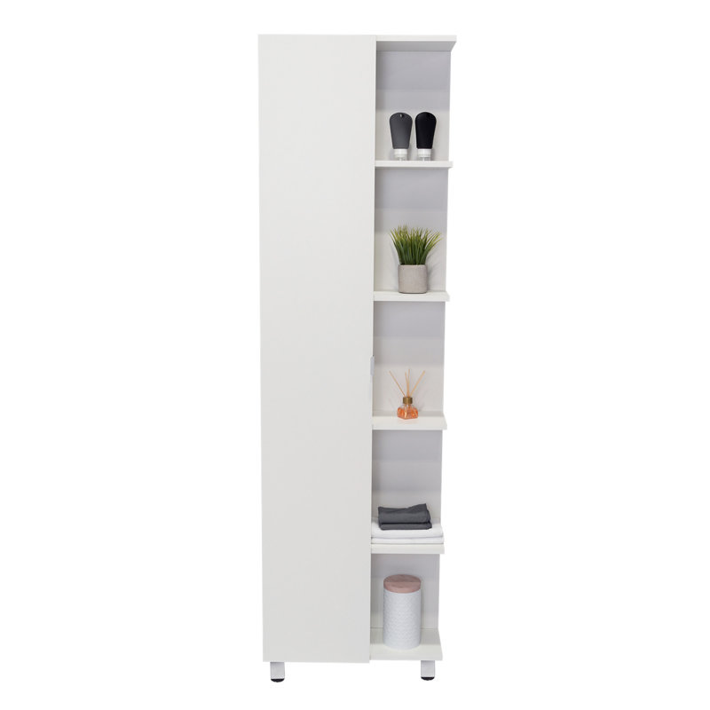 Corner Cabinet Womppi, Five Open Shelves, Single Door, White Finish, White