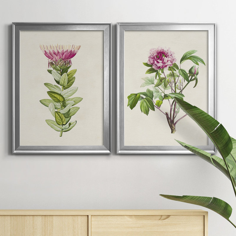 «Pretty Pink Botanicals IV», ensemble de 2 impressions sur toile encadrées, Cadre argenté, H 36,5 po x l 26,5 po x P 1,25 po