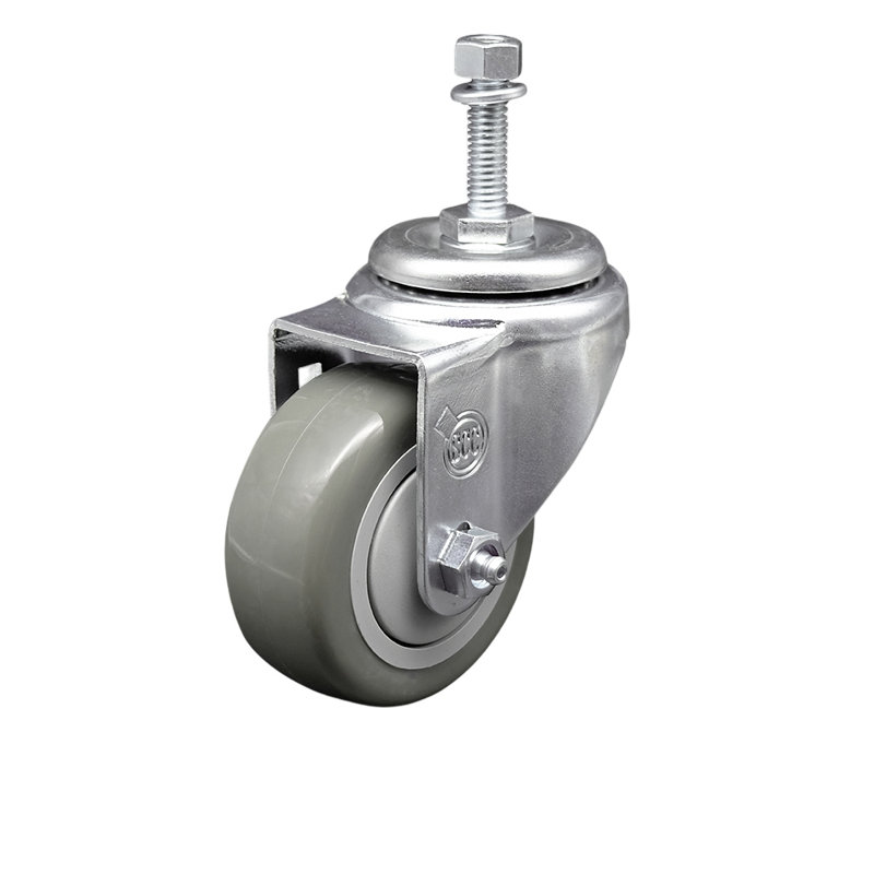 3 Inch Gray Polyurethane Wheel Swivel 3/8 Inch Threaded Stem Caster SCC