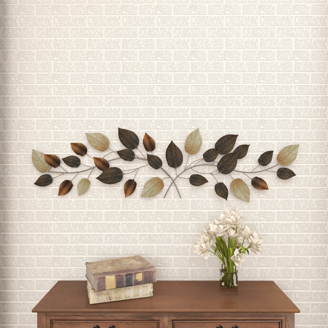 Metal Long Textured Leaf Home Wall Decor with Multiple Shades Red Barrel Studio®