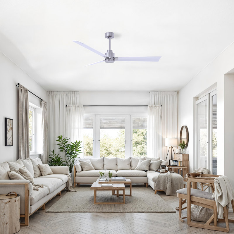 Alessandra Outdoor Downrod Ceiling Fan, Matte White, Brushed Nickel