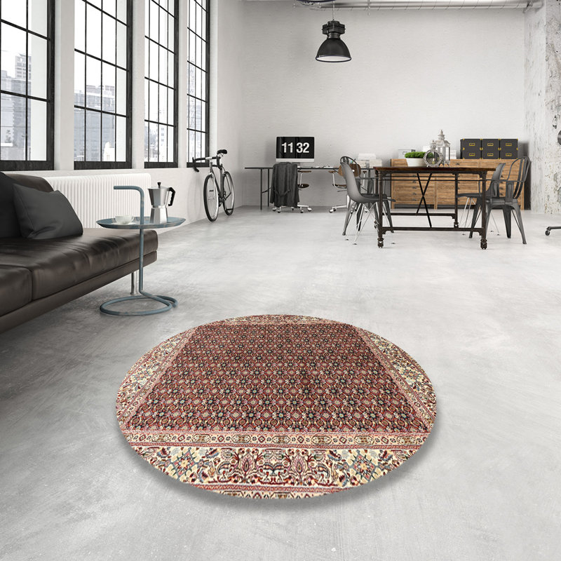 Tapis décoratif en laine rouge/beige à motif oriental yode, Rond 8 pi