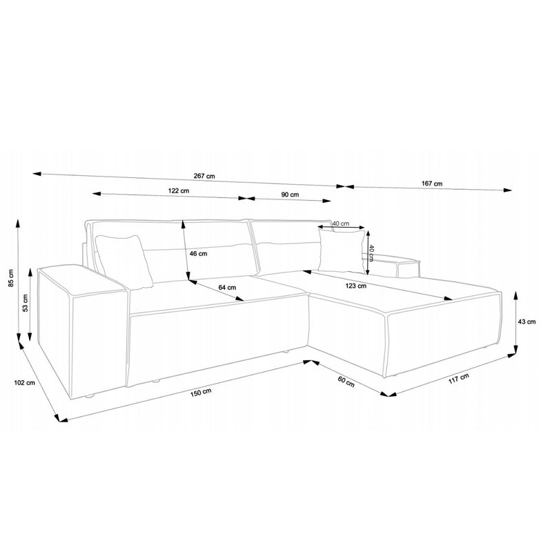 Chadman Sofa & Chaise, Left Hand Facing, Beige