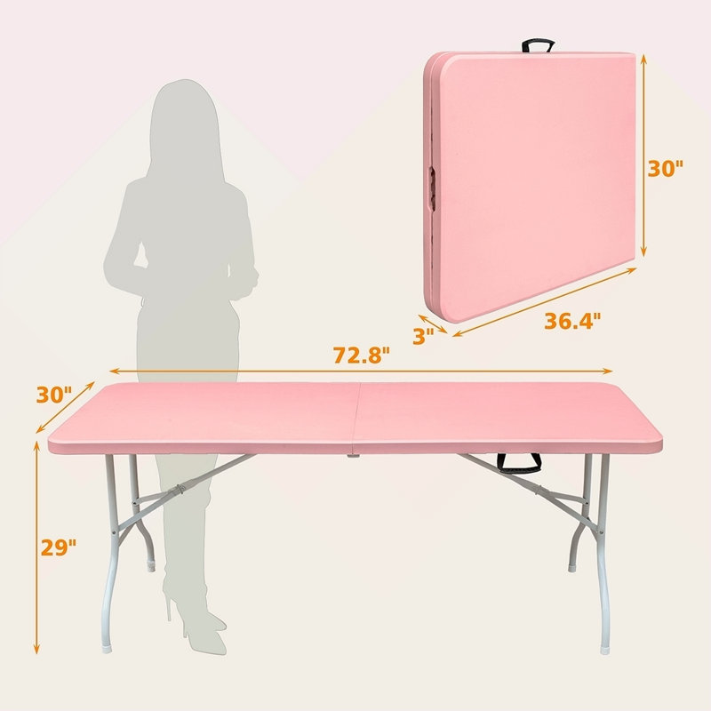 Table pliante rose de 6 pi, table en plastique portative pour le camping, les pique-niques, les fêtes, table pliable à haute charge