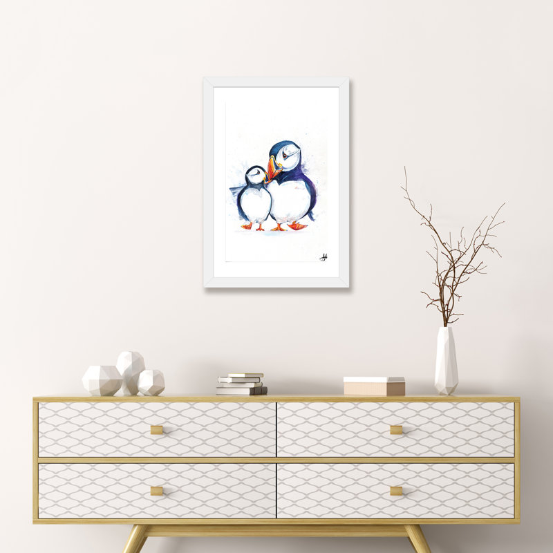 Décoration murale pour enfants Parading Puffins, H 32 po x l 24 po x P 1 po, Papier encadré blanc