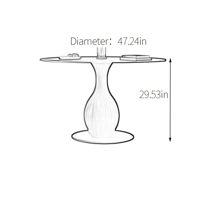 Table de salle à manger ronde en pierre frittée, H 29,53 po x L 47,24 po x l 47,24 po, Blanc