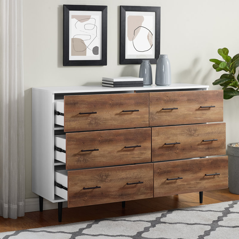 Ritzman 6 Drawer 132cm W Double Dresser, Rustic Oak/White