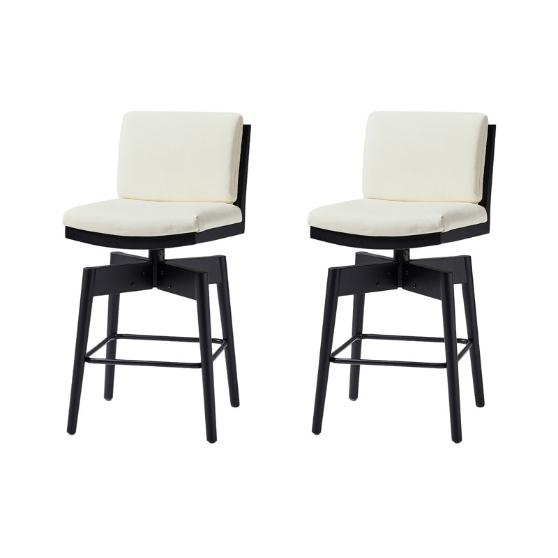 Lafrance Modern Faux Leather Swivel Barstool with Removable Back Cushion and Solid Wood Legs(Set of 2), White