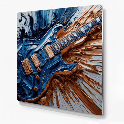 Music Electric Guitar Brown Metal Wall Art