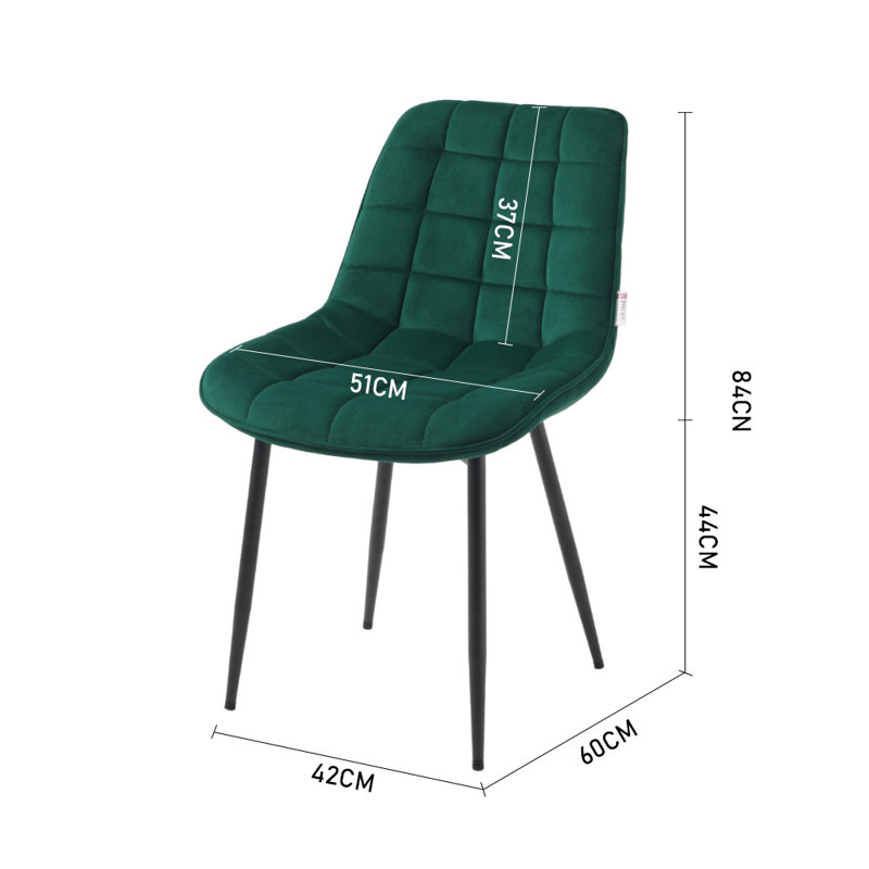 44cm H Velvet Upholstered Upholstered Back Side Chair in Green