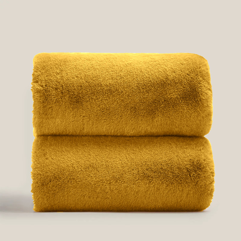 Francella Plush Cozy Mink faux Fleece Blanket/Throw, 200cm W x 240cm L, Ochre