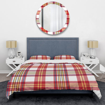 White And Red Checked Tartan Polyester Plaid Duvet Cover
