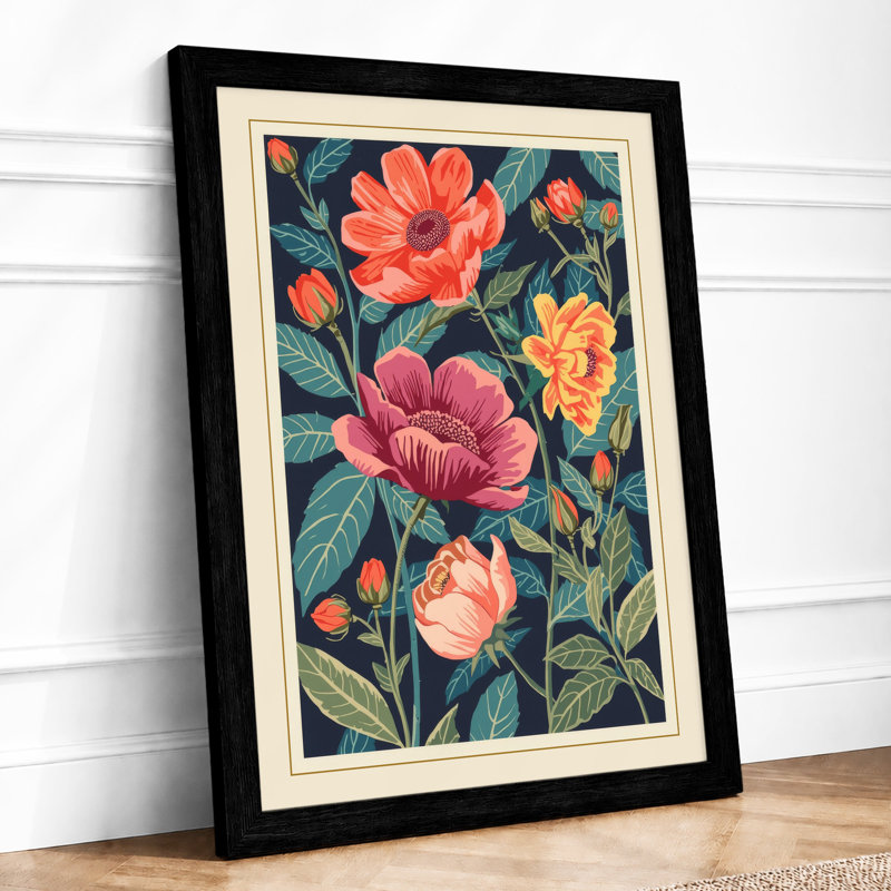 Garden Roses in Bloom Botanical - Framed Print, A1 - 84.1 x 59.4 cm, Black
