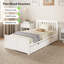 Cadre de lit simple en bois, cadre de lit plateforme en pin avec tiroirs, blanc