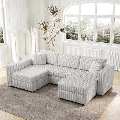 Gris en forme de U avec levage hydraulique. À la mode et pratique pour la maison. Matériaux de style moderne avec rangement modulaire, élévateur, salon doux, chambre à coucher