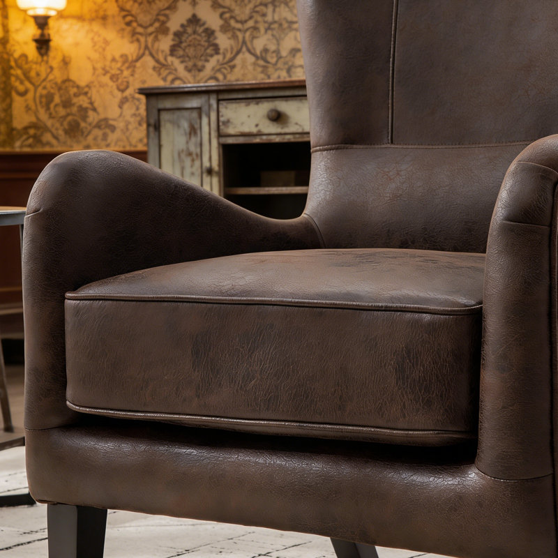 28" W Mid-century Modern Pu Leather Wingback Chair