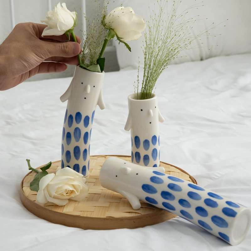 Ensemble de 3 vases Family Face, Bleu