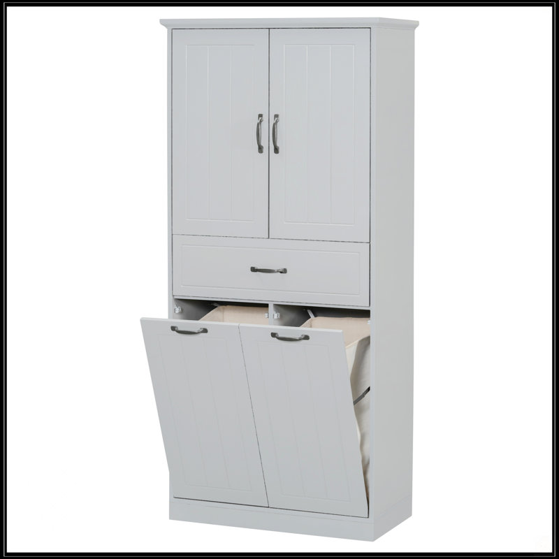 Armoire de rangement pour salle de bain avec deux paniers à linge, Gris