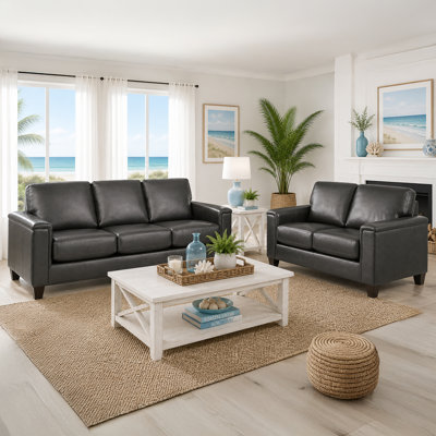 Ensemble de salon en cuir véritable 2 pièces Deboer
