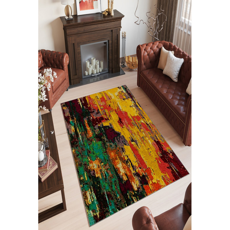 Eco-Friendly Area Rug, 100% Polyester, 5.2 x 7.5 ft | Antibacterial, Non-Slip PVC Dot Underside, 0.16 in Pile Height | Machine Washable, Digital Printed Design | Perfect for Living Room, Bedroom, & Dining Areas